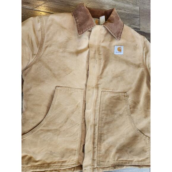 VTG Carhartt Sun FADED THRASHED 90s JQ196 Quilted Firm Duck Arctic Jacket 44 T - Picture 1 of 13